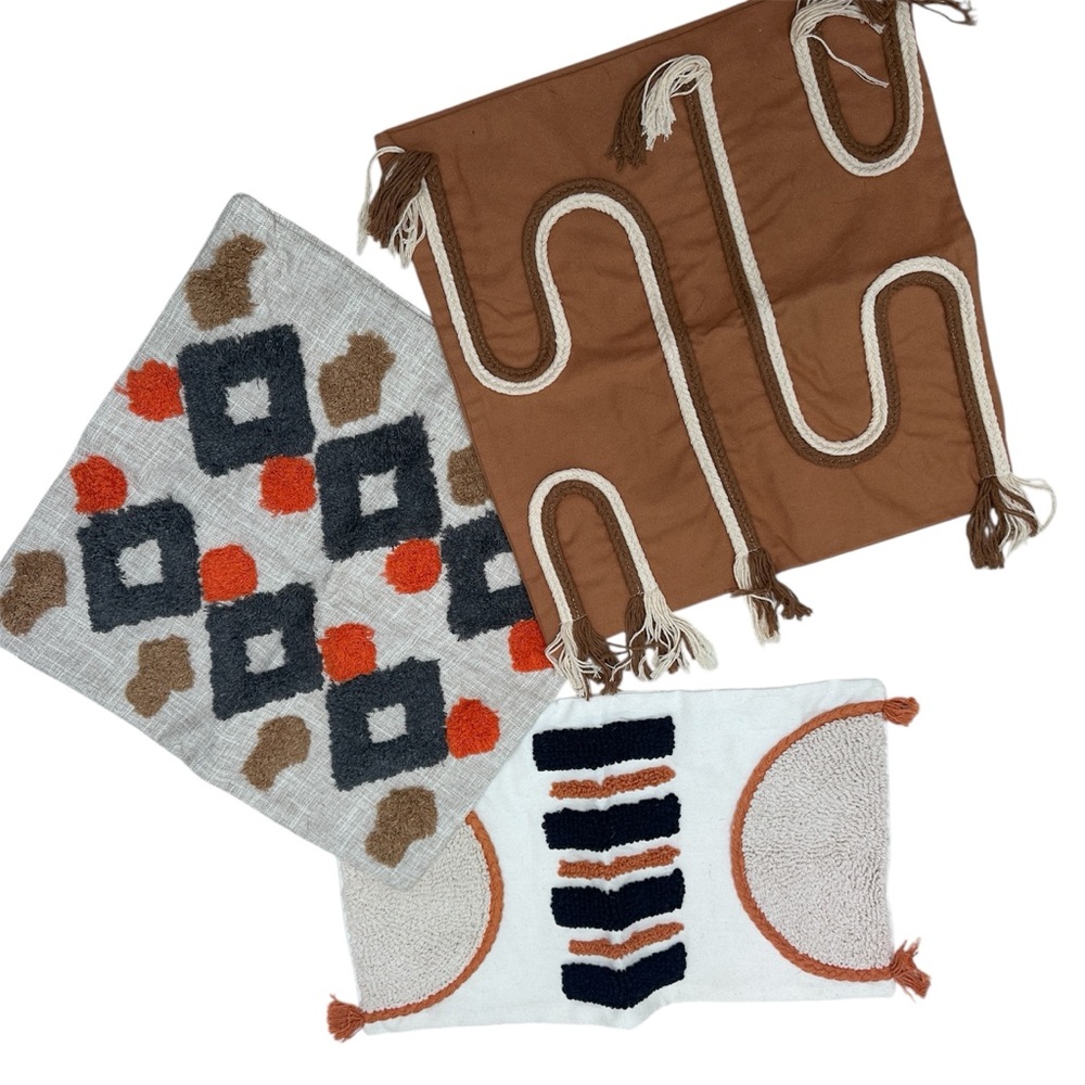 Set of Three Bohemian Throw Pillow Covers Brown Orange New Boho